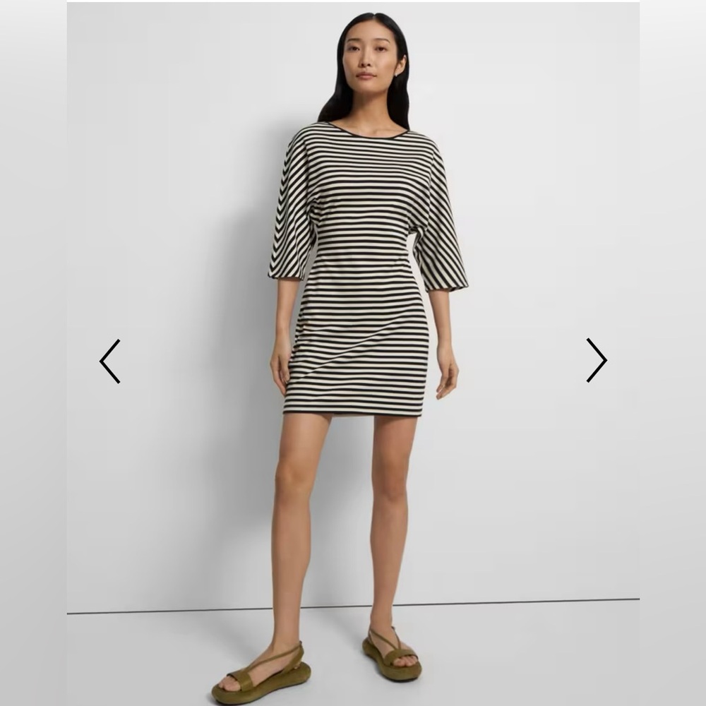 Theory Essential T-Shirt Dress in Striped Cotton Jersey Medium